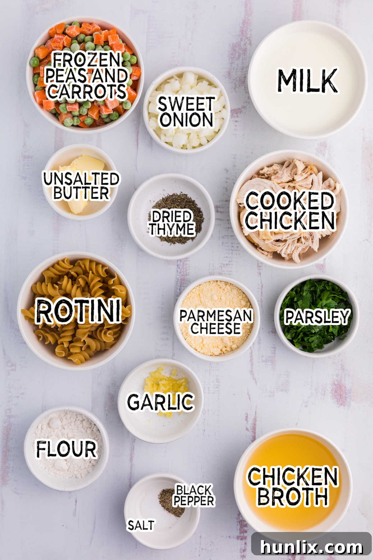 Ingredients on a white surface.