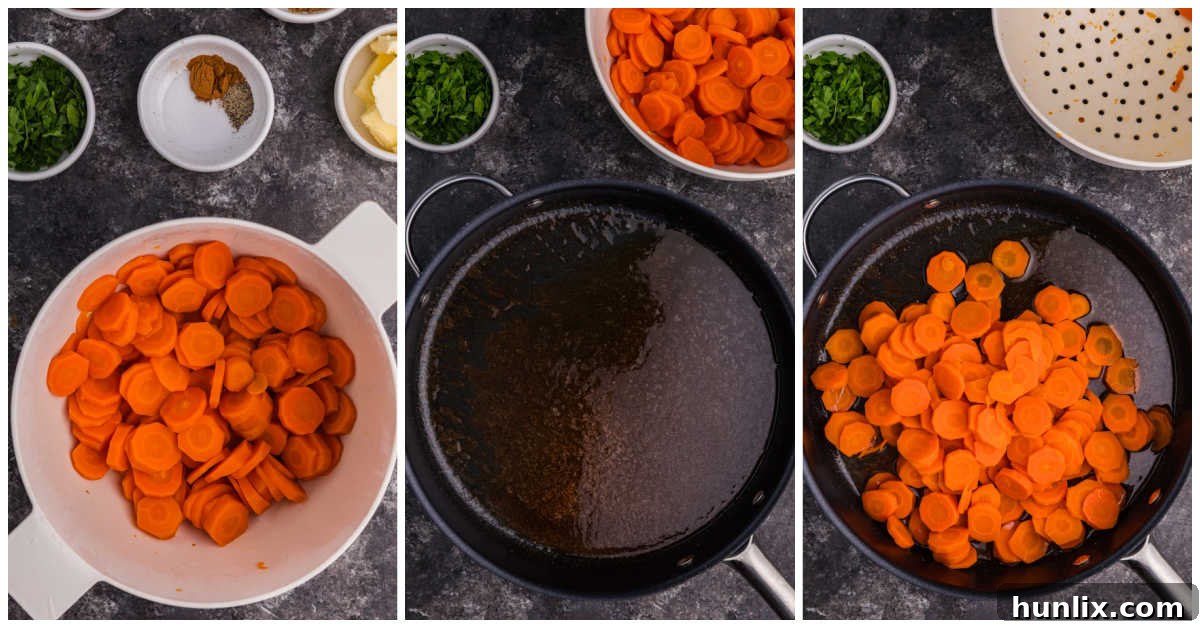 Collage of cooking the recipe in a pan.