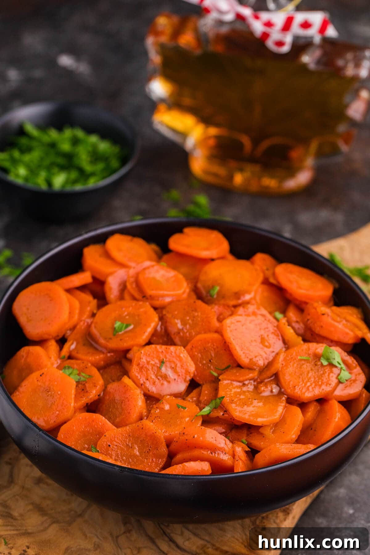 The recipe in a black serving bowl.