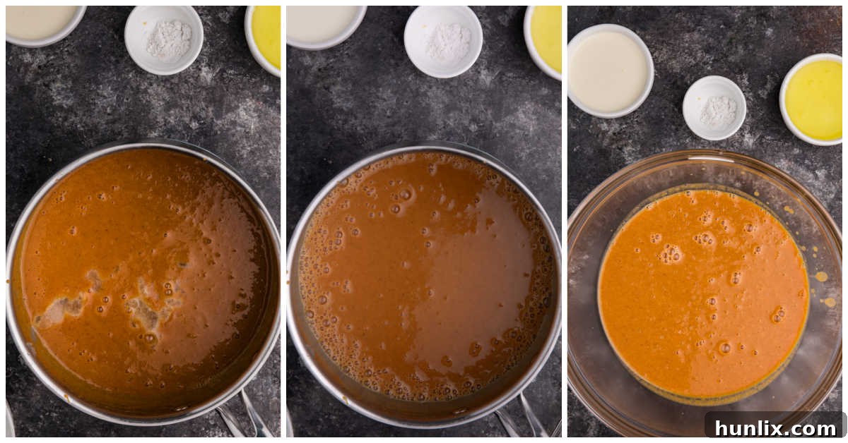 Whipped Pumpkin Delight 6 Collage of mixing in the gelatin and transferring the pumpkin mixture to a large mixing bowl.