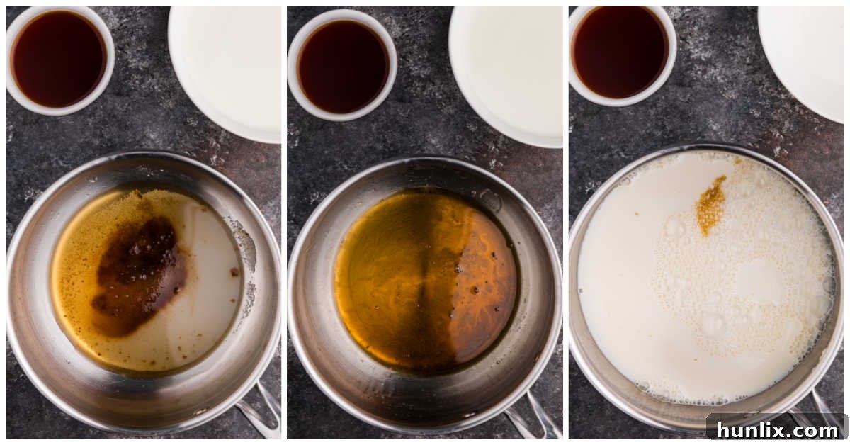 Collage of cooking ingredients in a saucepan.