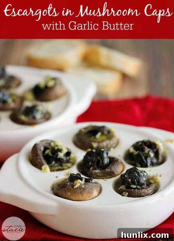 Escargots in Mushroom Caps with Garlic Butter - A close-up of the delicious baked escargots appetizer.