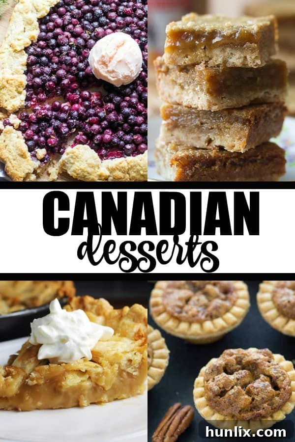 A vibrant collage of various Canadian desserts including tarts, bars, and berry treats, inviting viewers to explore the sweet flavors of Canada.
