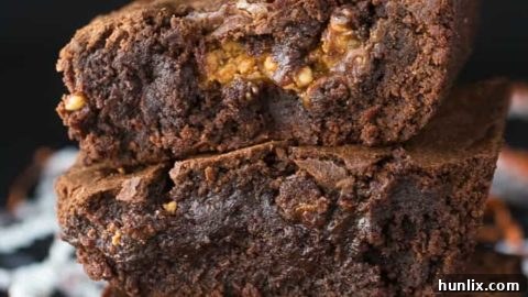Rich, fudgy Halloween brownies with candy bar surprises.