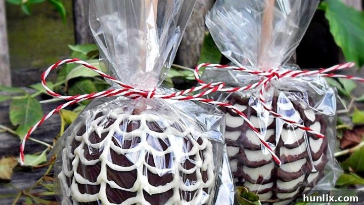 Halloween Chocolate Apples decorated with chocolate spiderwebs.