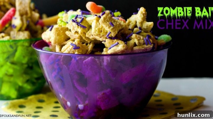 Fun Halloween Zombie Bait Chex Mix with only 4 ingredients.