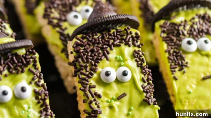 Easy witch Halloween rice krispie treats.