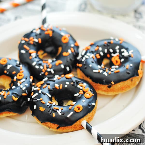 Festive Halloween Funfetti cake mix donuts.