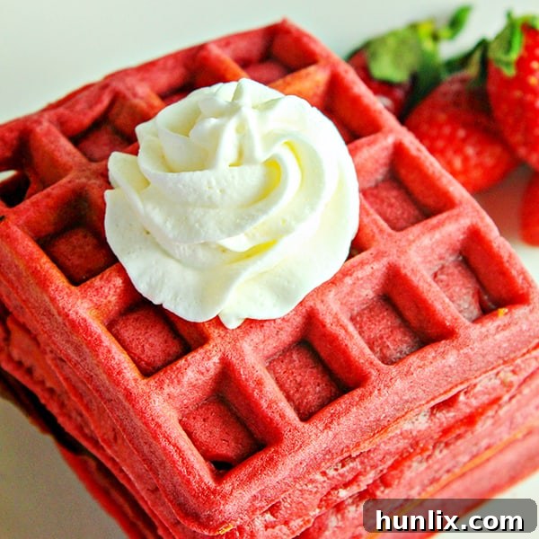 Red Velvet Waffles for a special breakfast, offering a delightful twist on plain waffles for when you need something extraordinary.