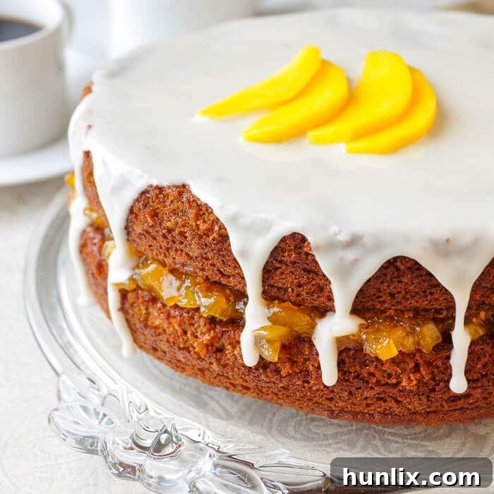 Simple One Bowl Gingerbread Cake with Mango Vanilla Jam