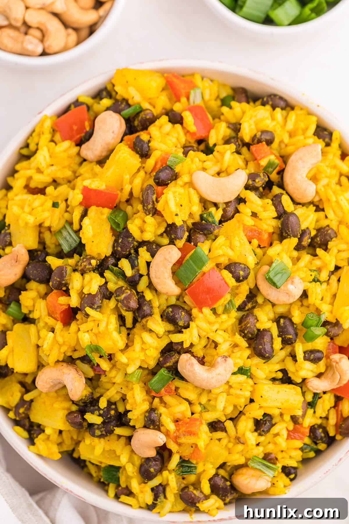 Jamaican Curry Rice 4 A close-up view of the flavorful Jamaican Curried Rice in a bowl, highlighting its textures.