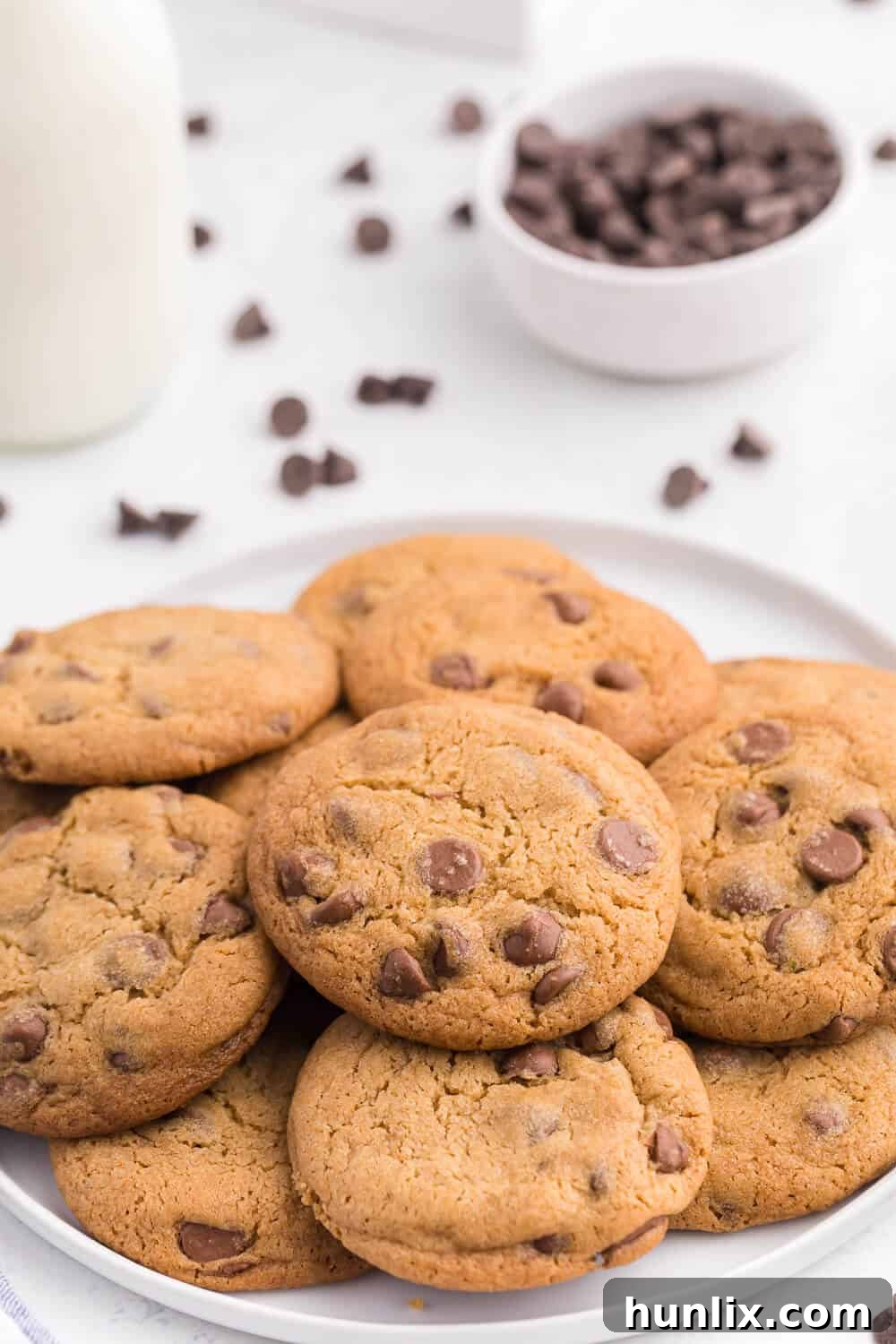 chocolate chip cookies on a white plate