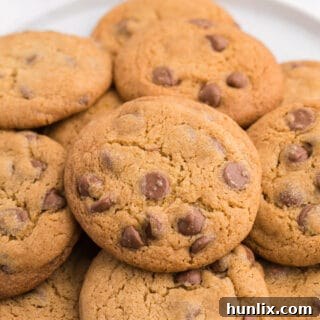 chocolate chip cookies on a white plate