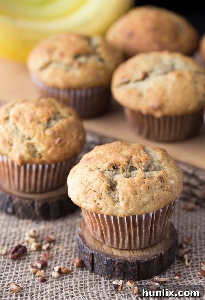 Banana Nut Muffins - A classic banana muffin that you can make with or without nuts. These muffins are moist and full of banana flavour, making them a go-to snack and lunch box favourite.
