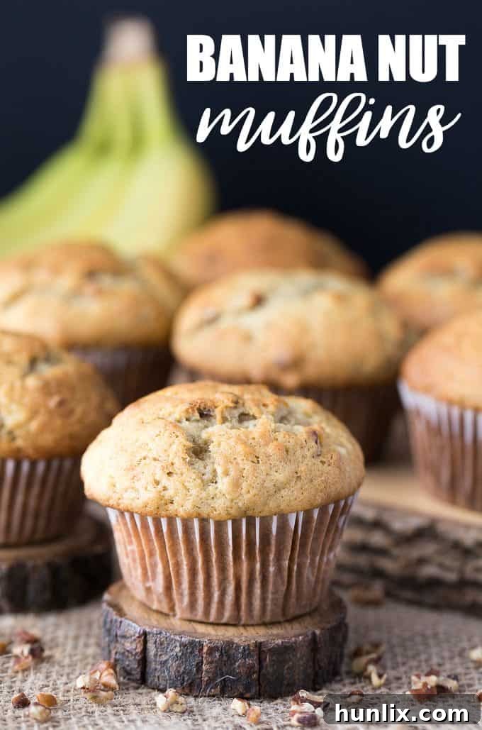 Banana Nut Muffins - A classic banana muffin that you can make with or without nuts. These muffins are moist and full of banana flavour, making them a go-to snack and lunch box favourite.
