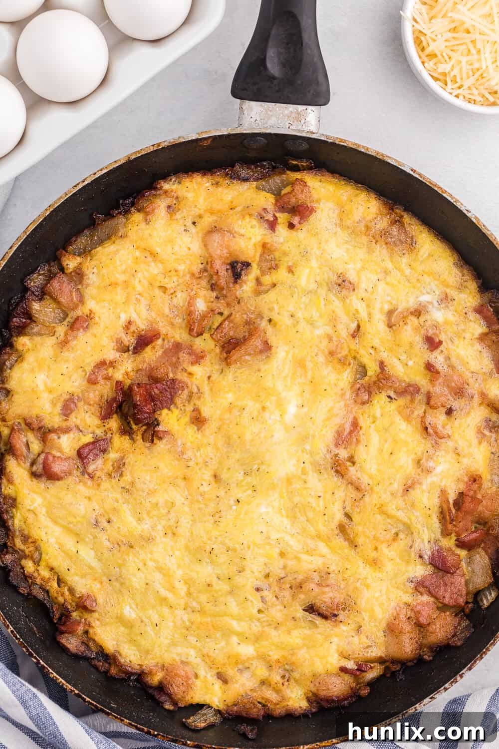 Savory Pancetta and Onion Frittata 2 Pancetta & Onion Frittata - With sweet caramelized onions and salty pancetta, this quick and easy frittata is a great low-carb option - anytime of day!