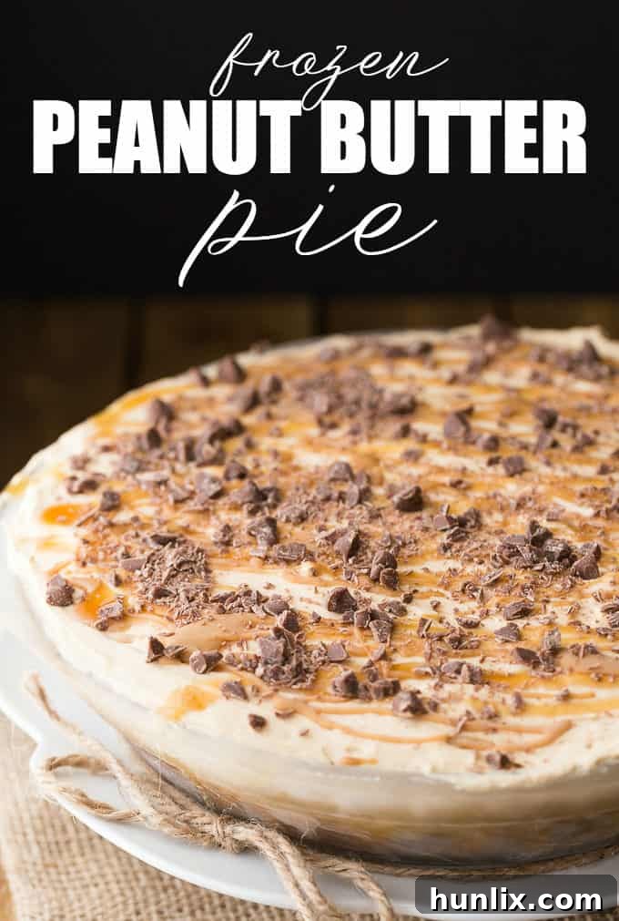 No Bake Peanut Butter Dream Pie 2 Indulge in our exquisite Frozen Peanut Butter Pie, boasting multiple decadent layers including a crunchy pretzel crust, rich chocolate, creamy caramel, and a luscious peanut butter ice cream-like filling. Perfect for beating the heat!