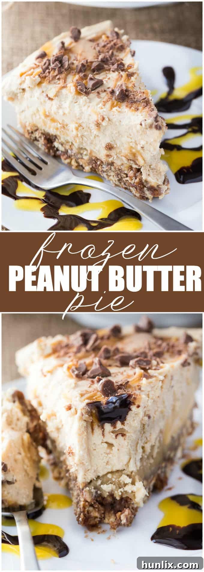 No Bake Peanut Butter Dream Pie 3 A stunning visual of our Frozen Peanut Butter Pie, showcasing its irresistible layers: a salty pretzel crust, a smooth chocolate base, a gooey caramel center, and a cloud of peanut butter ice cream.