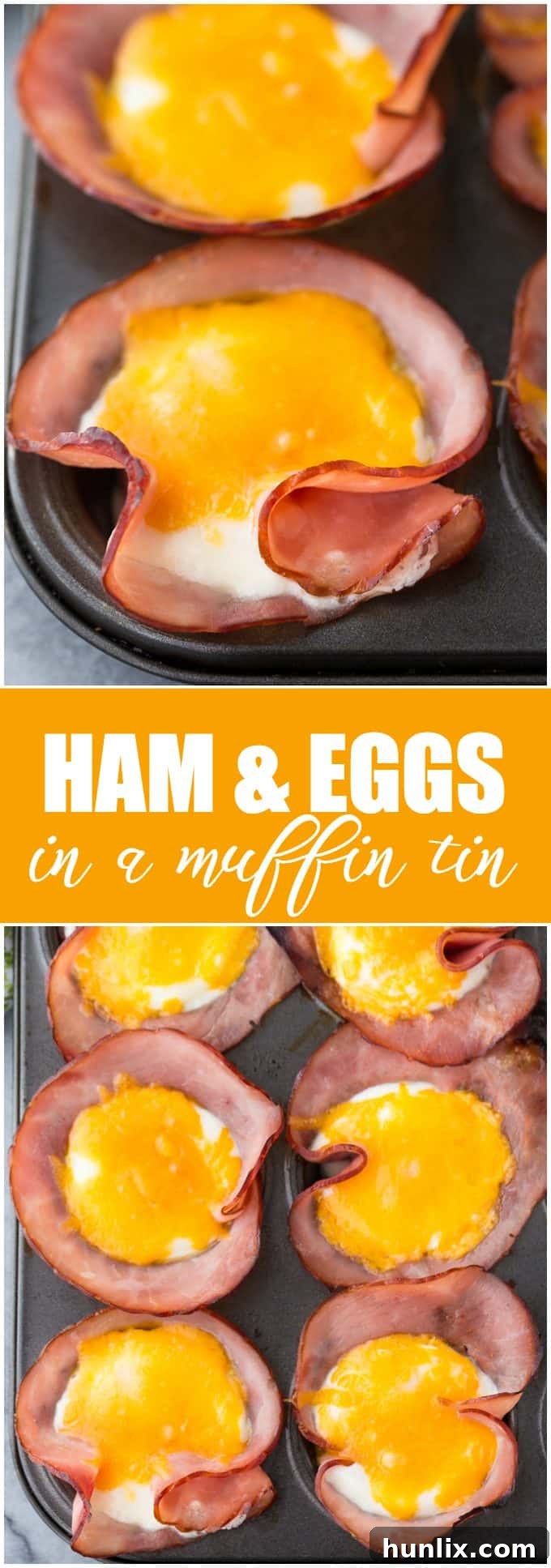 Baked Ham and Egg Cups 6 Ham & Eggs in a Muffin Tin - Savory and filling, this low carb breakfast recipe is a great make-ahead option for busy mornings.