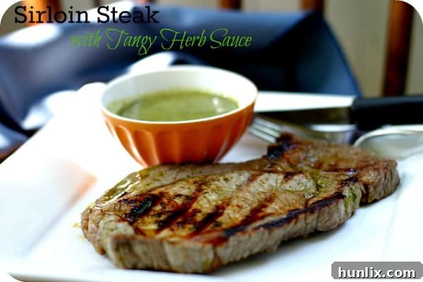 Delicious Sirloin Steak Grilled sirloin steak with fresh herbs