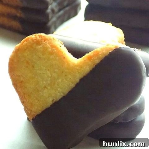 Heart-shaped Chocolate Dipped Coconut Cookies, light, crunchy, and perfect for Valentine's Day.
