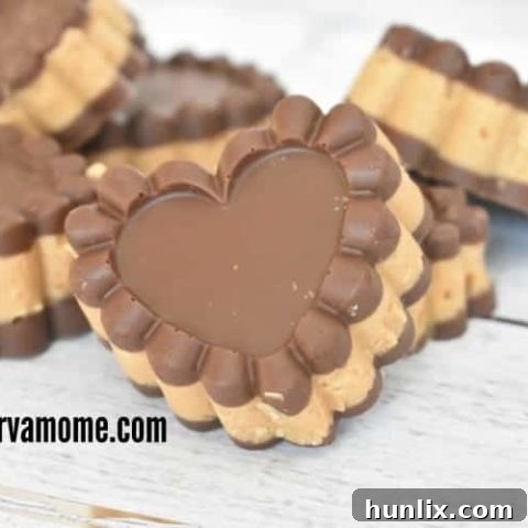 Homemade Chocolate Peanut Butter Hearts, tasting just like Reese's, perfect for Valentine's Day.
