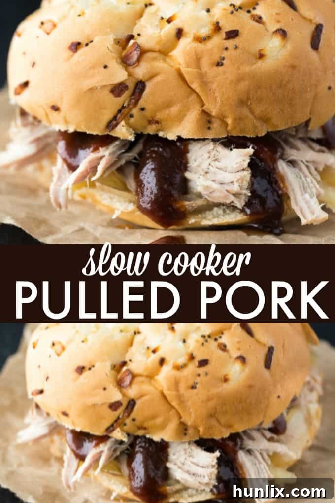 Slow Cooker Pulled Pork - You don't need a smoker for juicy pulled pork! Make this barbecue recipe in the Crockpot for sandwiches, baked potatoes, or pork tacos.