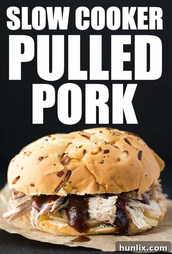Slow Cooker Pulled Pork - You don't need a smoker for juicy pulled pork! Make this barbecue recipe in the Crockpot for sandwiches, baked potatoes, or pork tacos.
