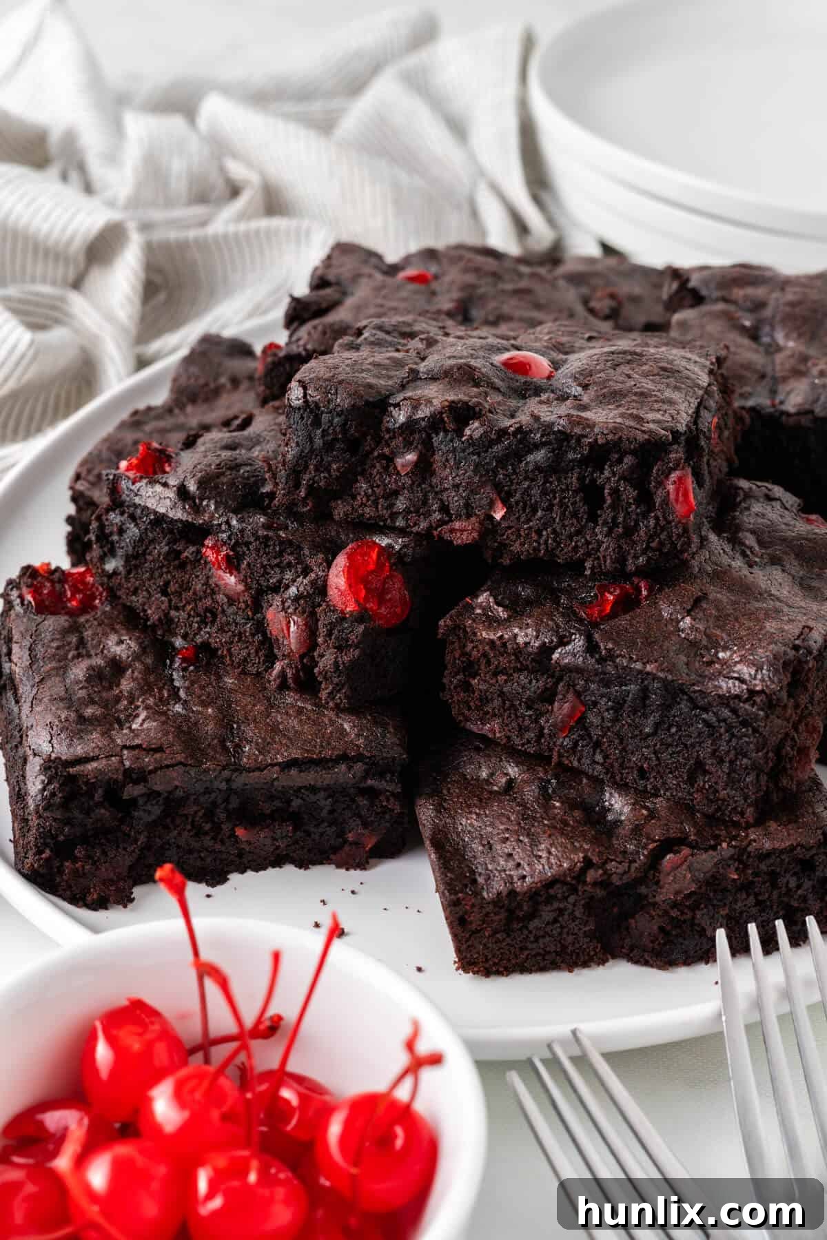 Black Forest Cherry Brownies 10 A plate featuring a perfectly baked cherry chocolate brownie.