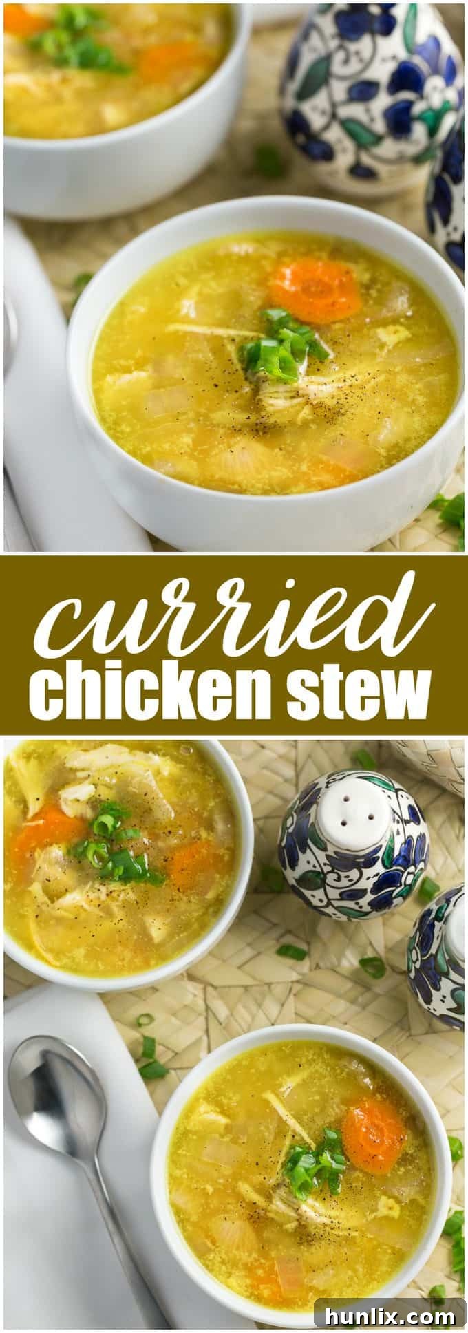 Curried Chicken Stew - Comforting and delicious! This easy crockpot stew recipe is made with tender chicken, coconut milk, curry powder, and fresh ginger.