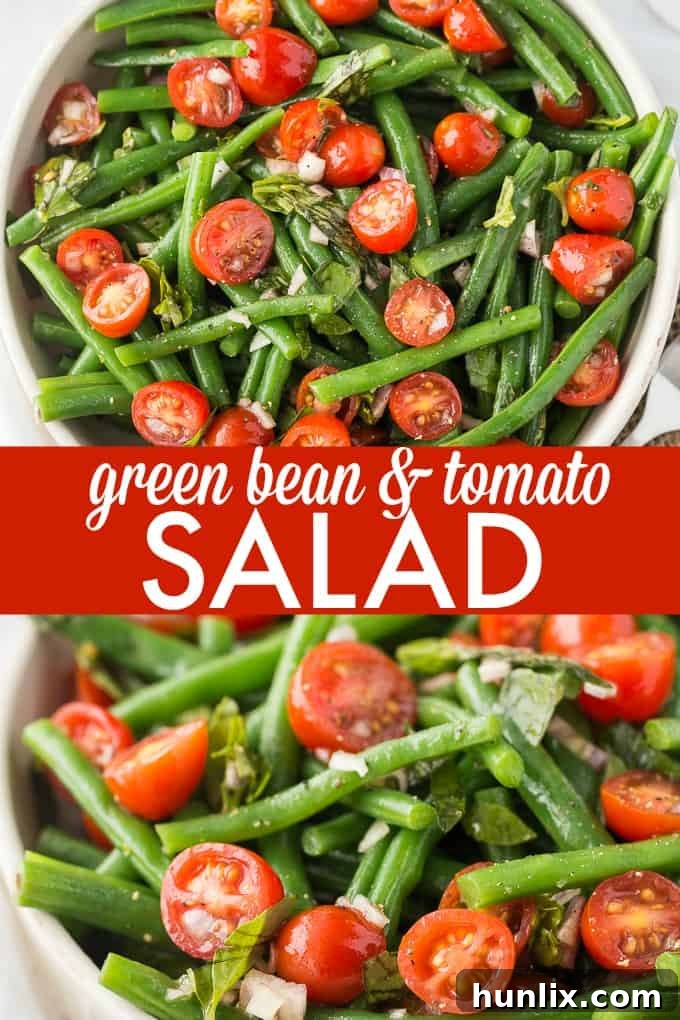 A vibrant collage of the Green Bean and Tomato Salad, showcasing its fresh ingredients and appeal as a perfect summer dish.