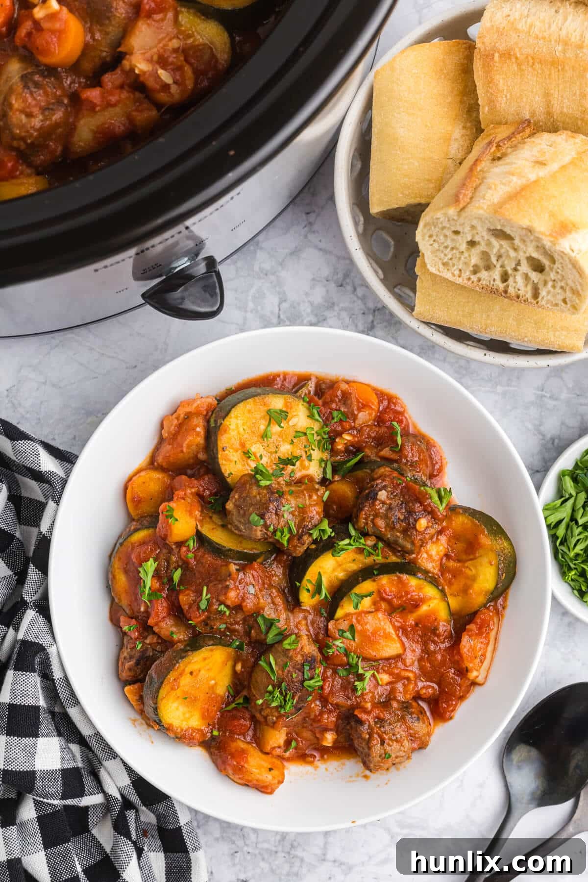 A bowl of Italian Sausage and Vegetable Stew.