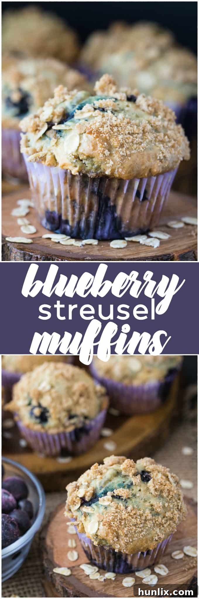 Crumb-Topped Blueberry Muffins 6 Blueberry Streusel Muffins - Cinnamon sugar topping sets these blueberry muffins apart! Packed with sweet blueberries and topped with a crunchy oat topping, these muffins are delicious fresh out of the oven with a little butter.