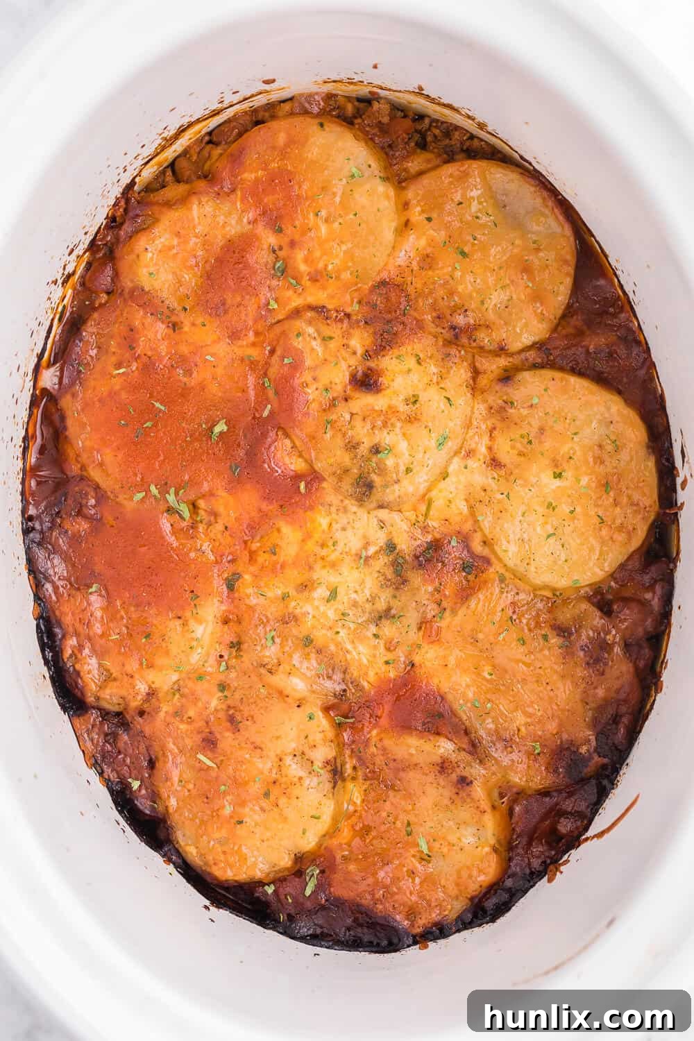 Rustic Ranch Chicken Chili Casserole 2 Hearty Slow Cooker Cowboy Chicken Casserole layered with chili, beans, potatoes, and melted cheese