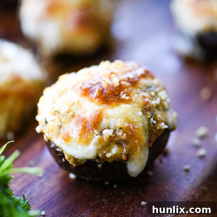 Parmesan Stuffed Mushrooms - A delicious and easy appetizer idea, stuffed with a variety of cheeses, herbs, and two types of breadcrumbs for fantastic flavor.