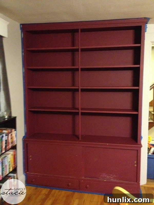 Living Room Makeover - Burgundy bookcase