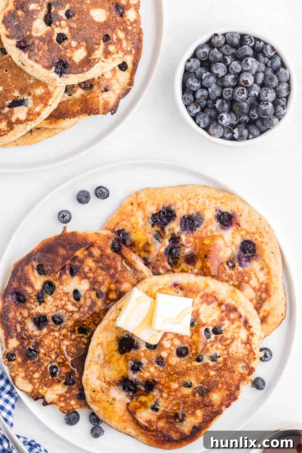 Fluffy Whole Wheat Blueberry Morning Cakes 2 Fluffy Whole Wheat Blueberry Pancakes with Fresh Blueberries
