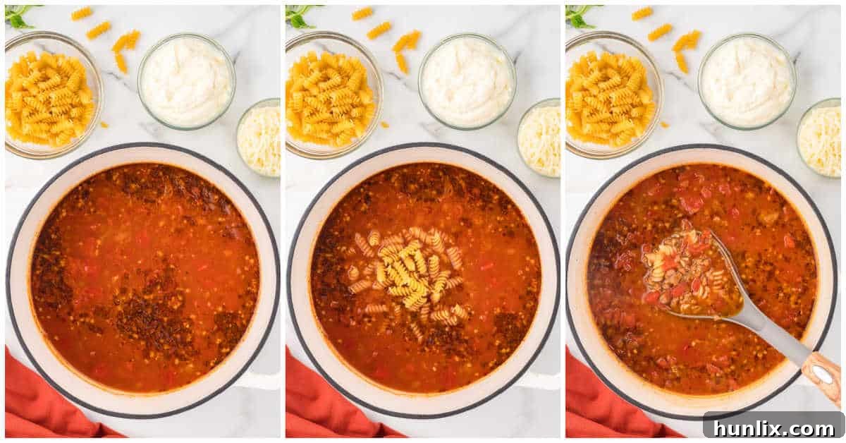 Collage of cooking the soup in a pot.