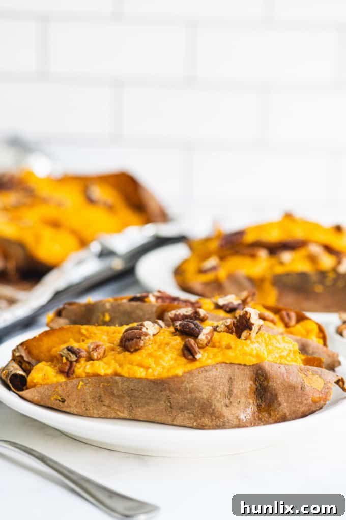 Twice Baked Sweet Potatoes cooling after the first bake, ready for the creamy filling.