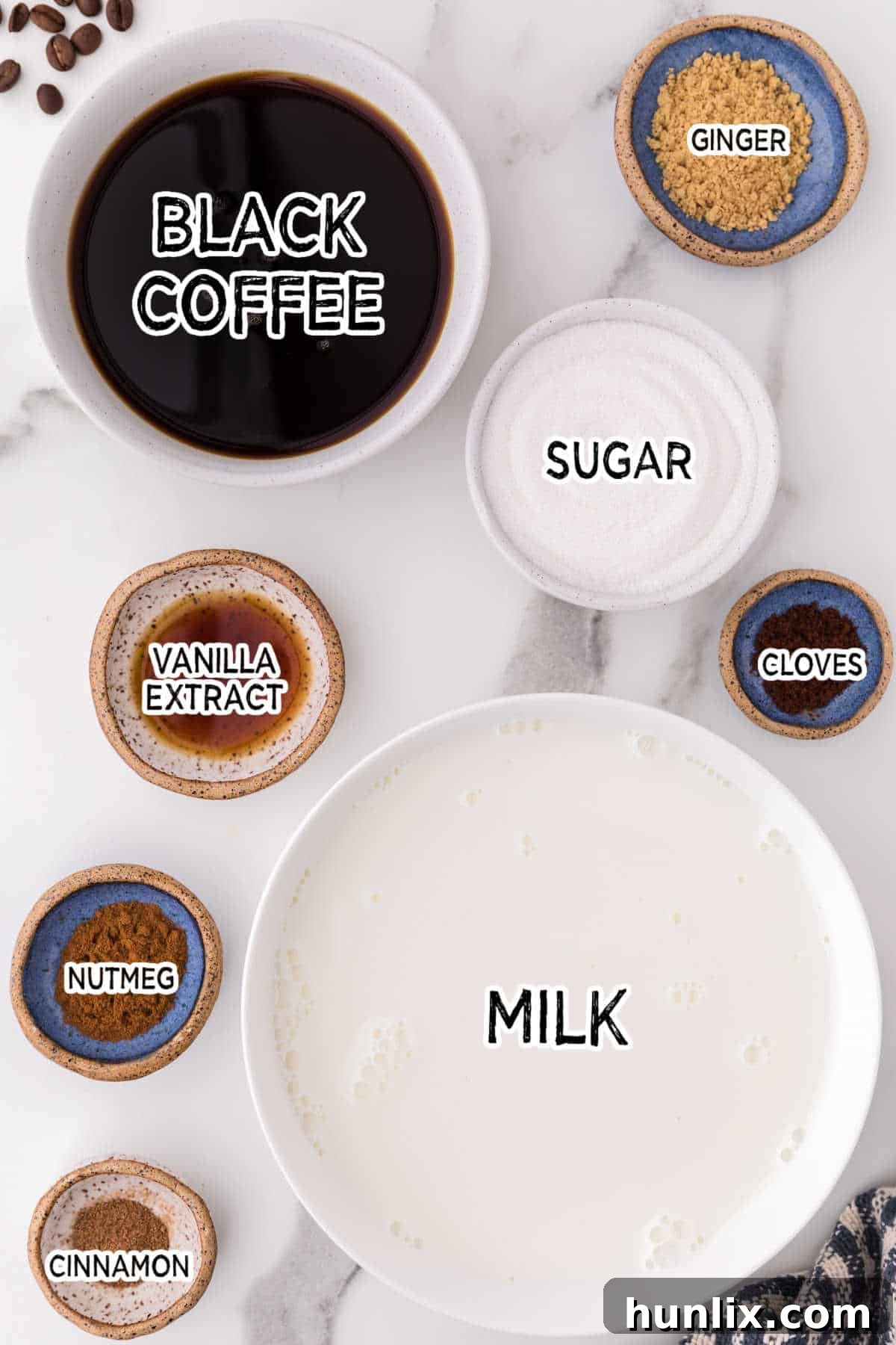 Ingredients on a marble counter.