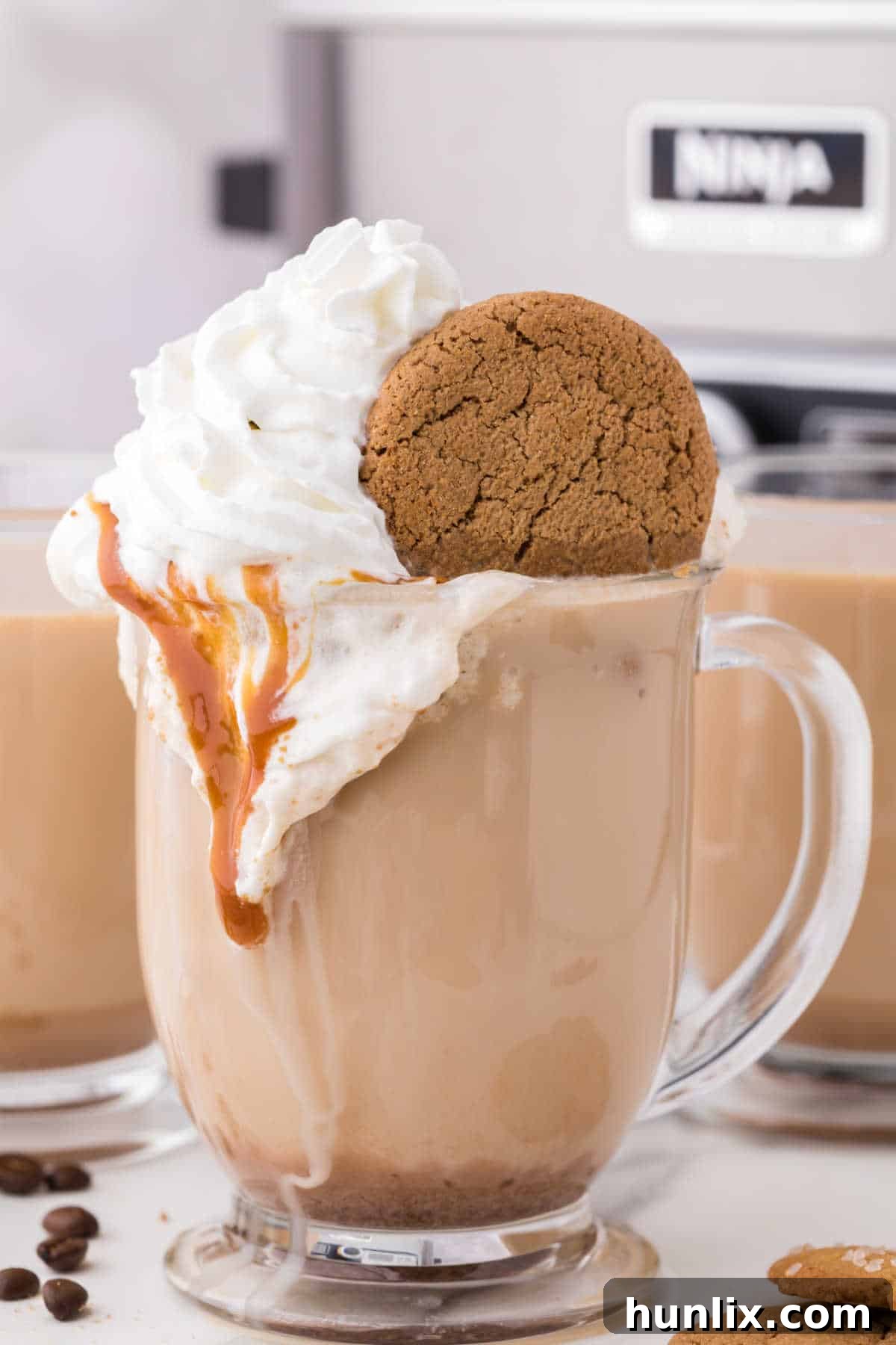 The recipe with whipped cream and a cookie.