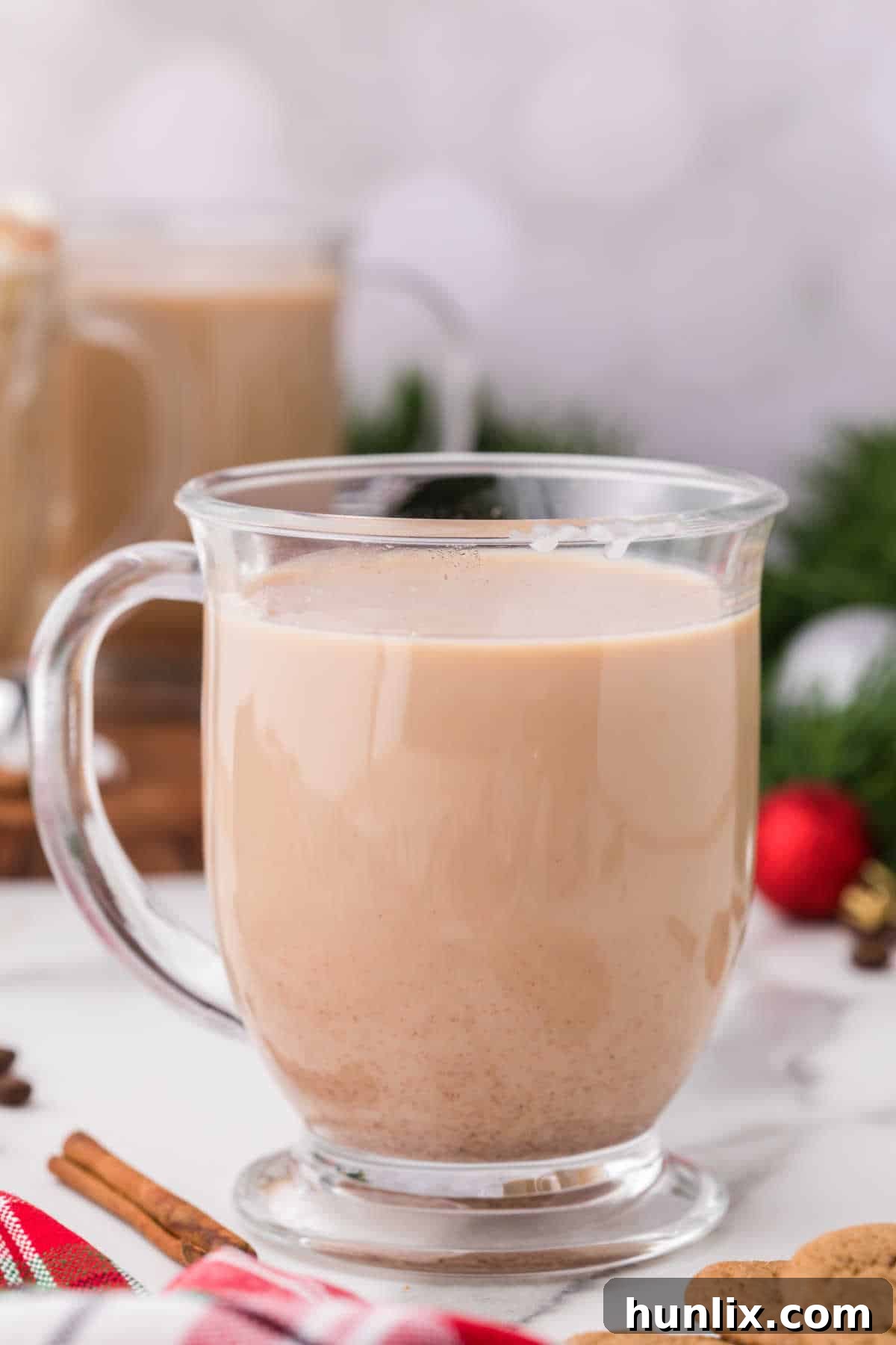 The recipe in a glass mug.