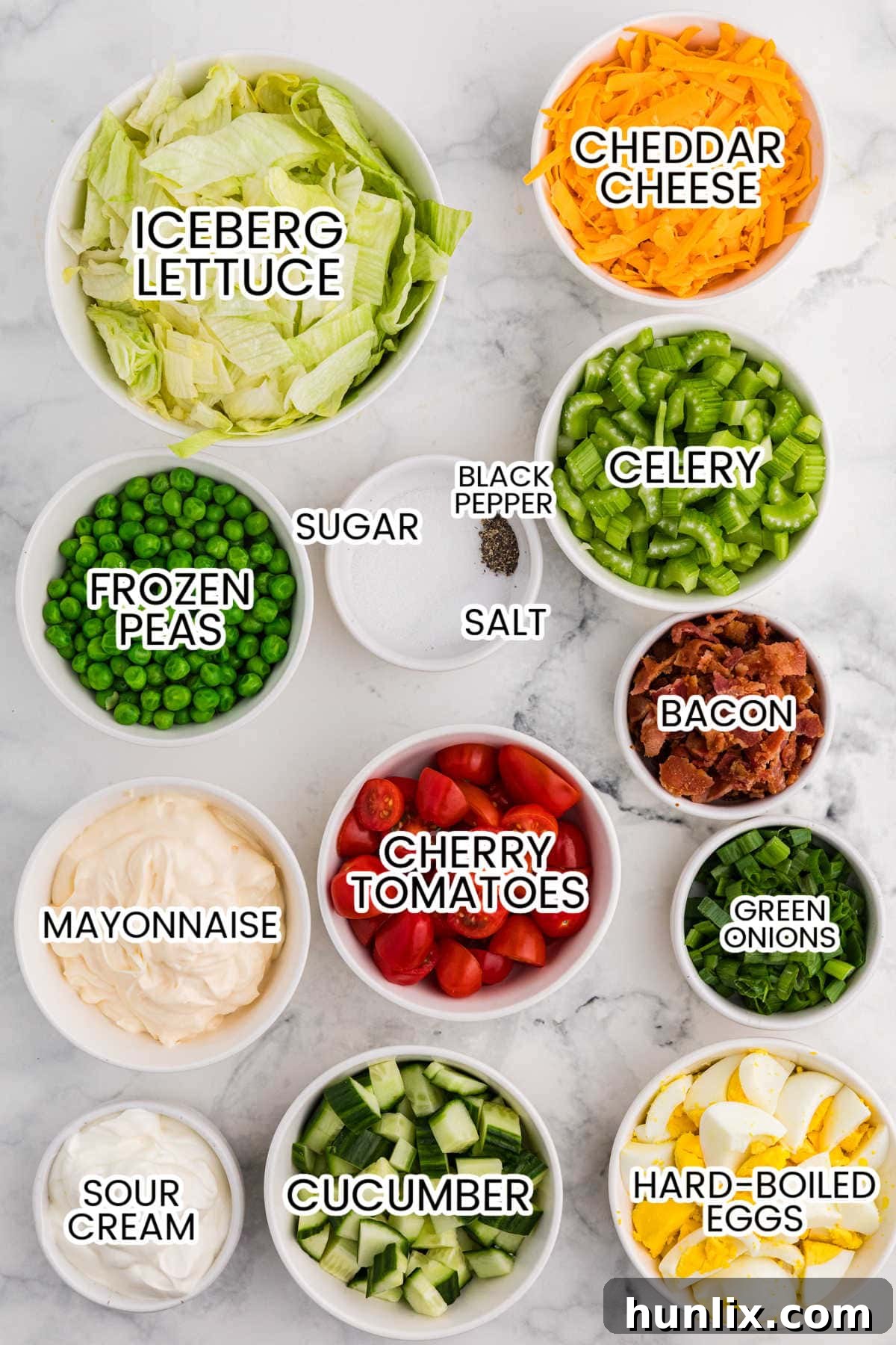 Ingredients on a marble counter.